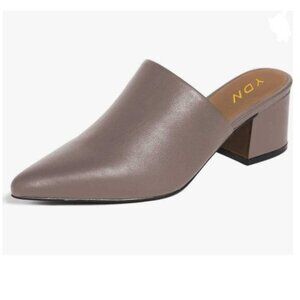 YDN Grey Block Low Heel Mules Slip on Loafers Pointed Toe Sandals Slide Shoes